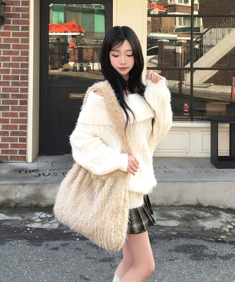 퍼글 푸들 퍼 털 크로스 보부상 숄더백 빅백 베이지