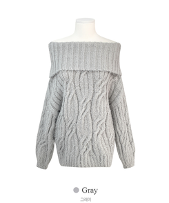 미츠 모헤어 케이블 꽈배기 여리핏 폭닥 도톰 오프숄더 니트