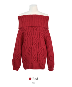 미츠 모헤어 케이블 꽈배기 여리핏 폭닥 도톰 오프숄더 니트