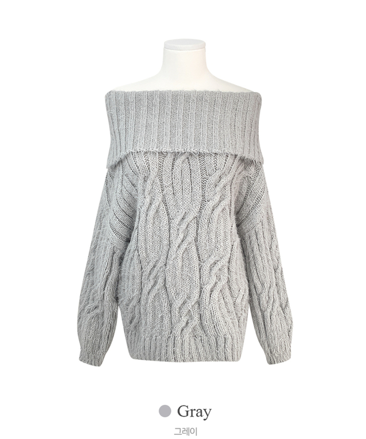 미츠 모헤어 케이블 꽈배기 여리핏 폭닥 도톰 오프숄더 니트