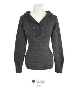 파넬 더블 버튼 오프숄더 슬림핏 긴팔 니트