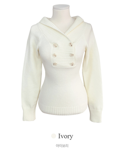 파넬 더블 버튼 오프숄더 슬림핏 긴팔 니트