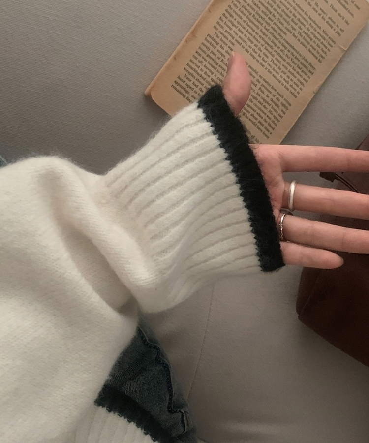 포니 배색 보트넥 허리스트링 울 니트가디건 아이보리