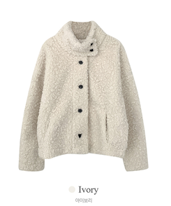 체코 양털 퍼 스웨이드 안감 무스탕 하이넥 카라 버튼 숏 코트