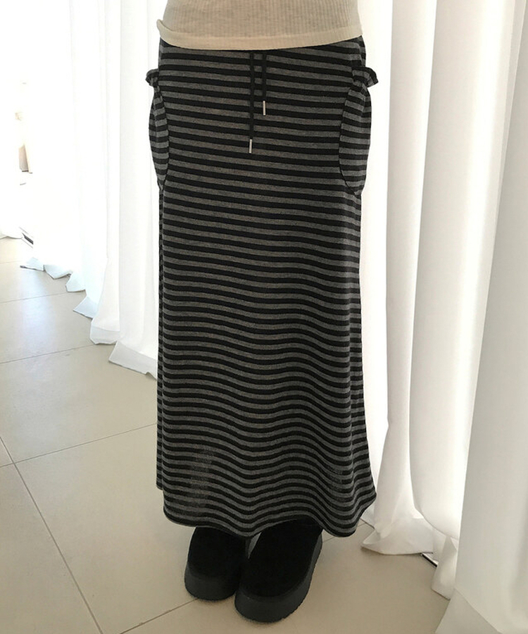 ジュリエストライプロングスカート BLACK
