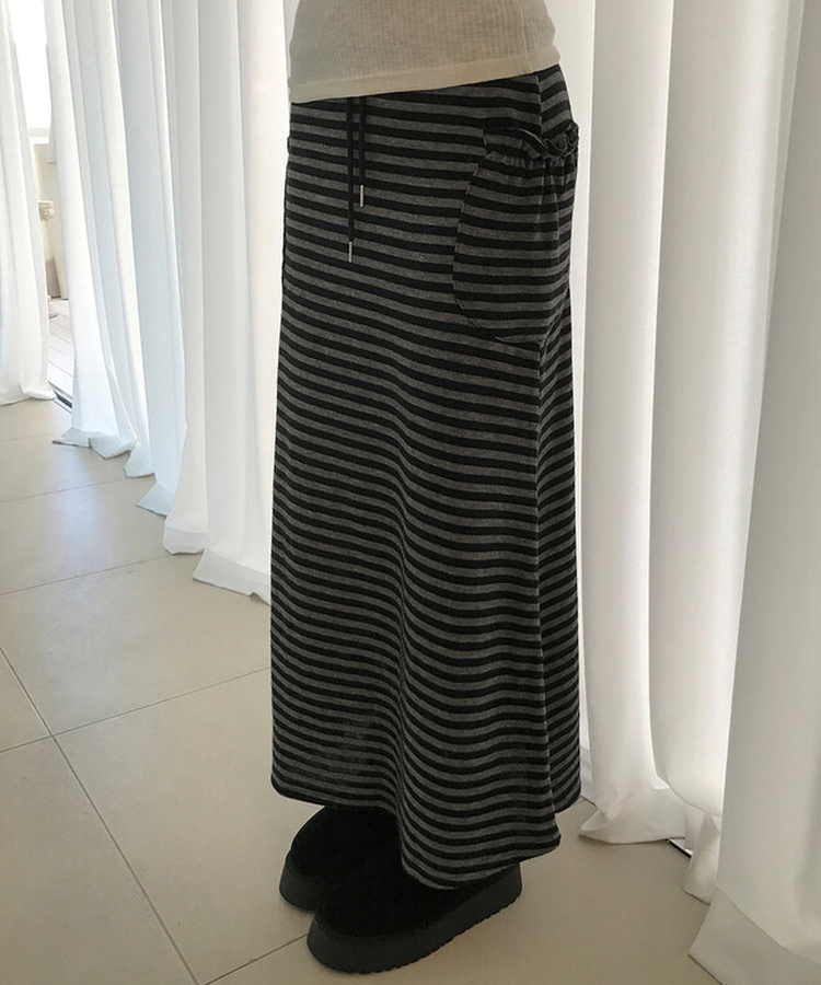 ジュリエストライプロングスカート BLACK