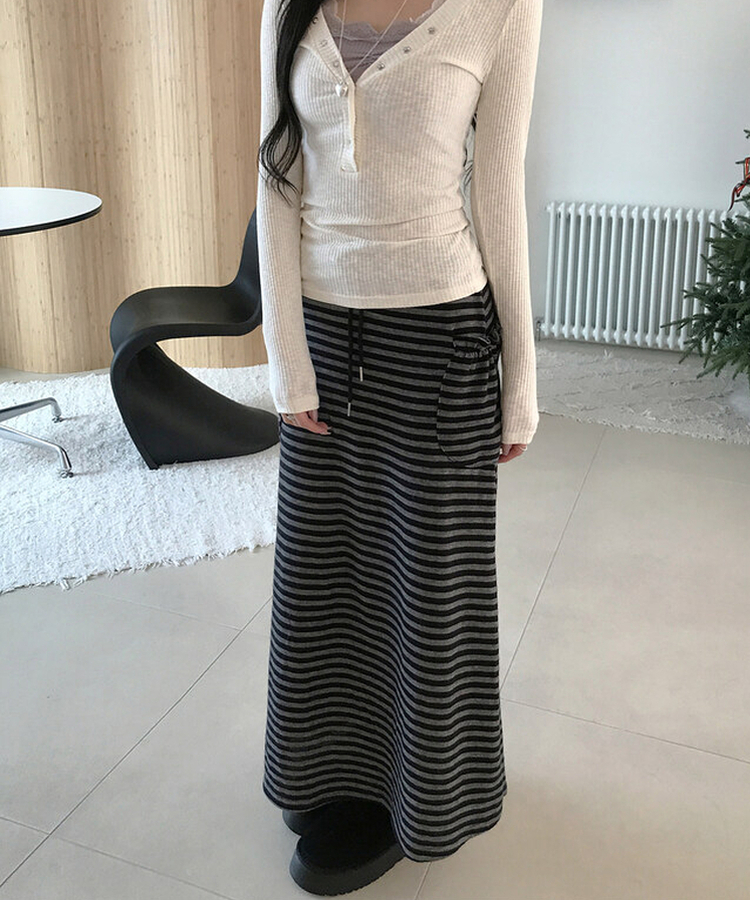 ジュリエストライプロングスカート BLACK