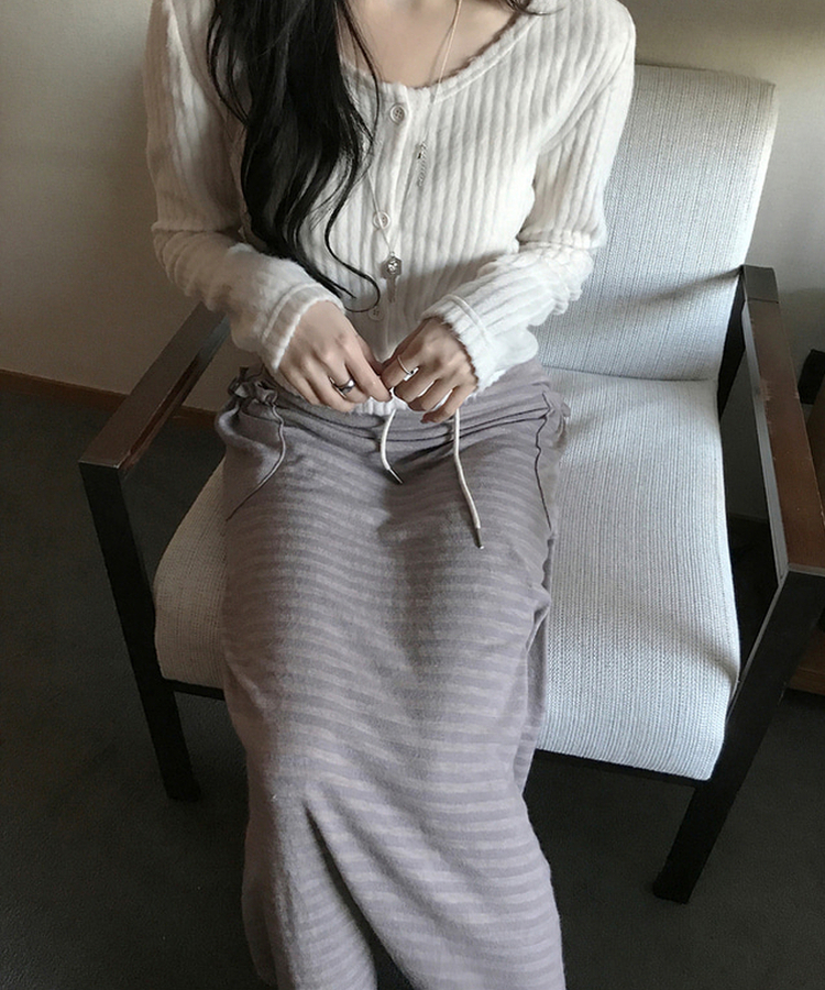 ジュリエストライプロングスカート NUDE PINK