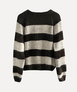 바론 모헤어 단가라 스트라이프 소프트울 펜던트 라운드 니트