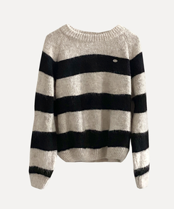 바론 모헤어 단가라 스트라이프 소프트울 펜던트 라운드 니트