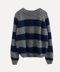 바론 모헤어 단가라 스트라이프 소프트울 펜던트 라운드 니트