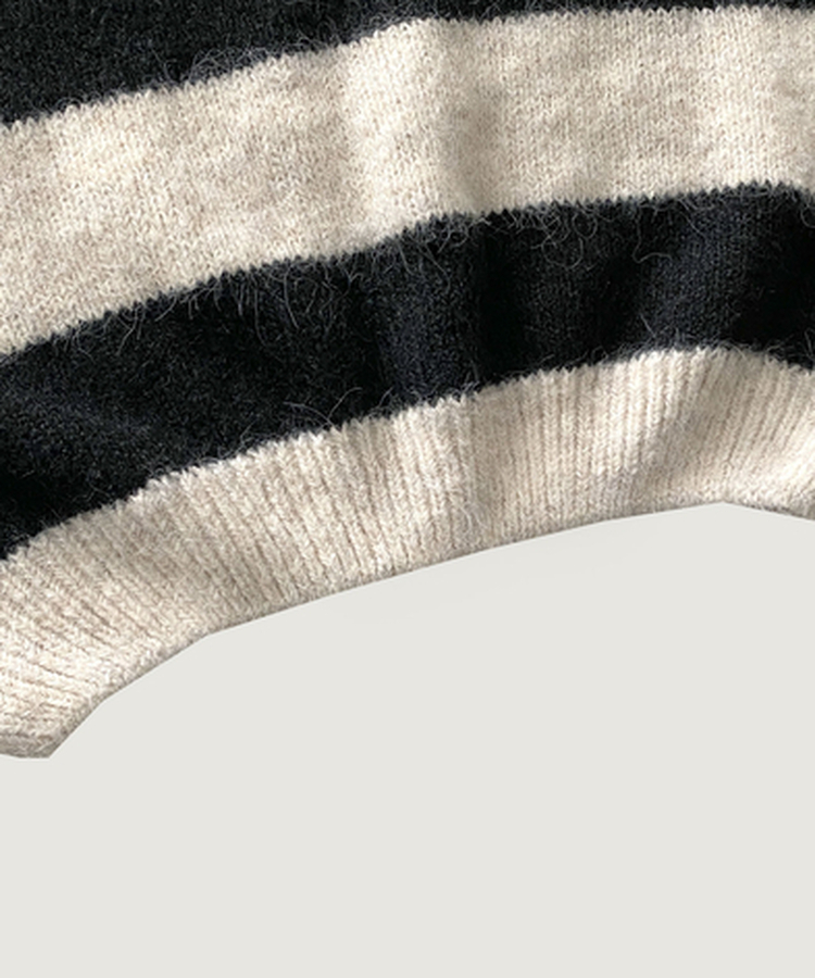 바론 모헤어 단가라 스트라이프 소프트울 펜던트 라운드 니트