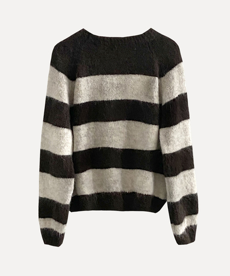 바론 모헤어 단가라 스트라이프 소프트울 펜던트 라운드 니트