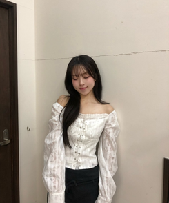 レースアップオフショルダーブラウス WHITE