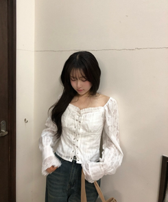 レースアップオフショルダーブラウス WHITE