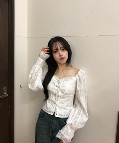 レースアップオフショルダーブラウス WHITE