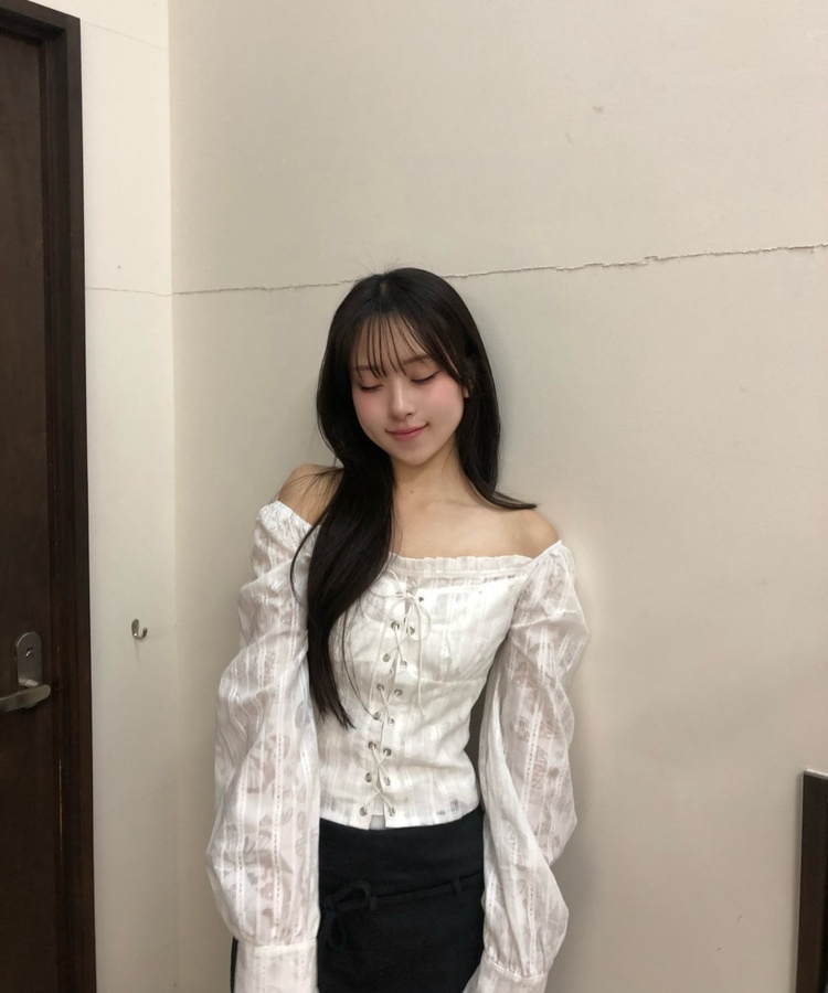 レースアップオフショルダーブラウス WHITE