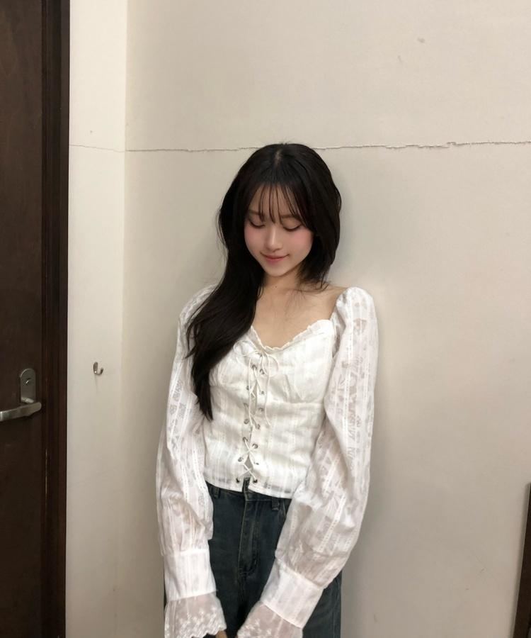 レースアップオフショルダーブラウス WHITE