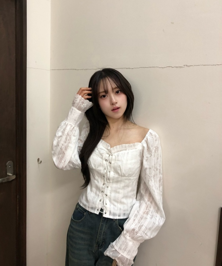 レースアップオフショルダーブラウス WHITE