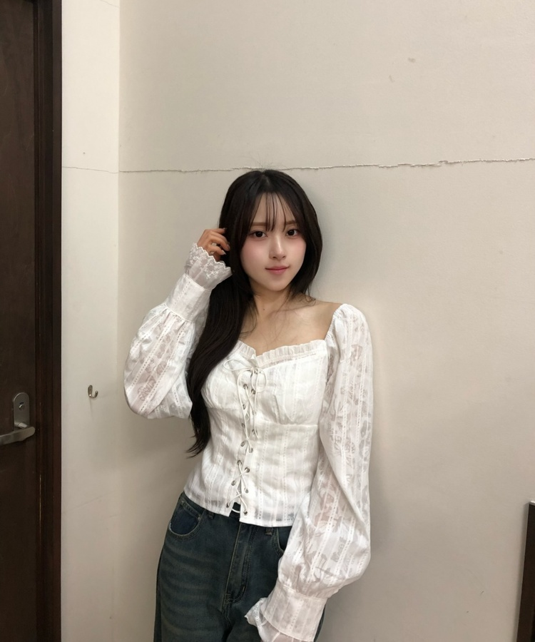 レースアップオフショルダーブラウス WHITE