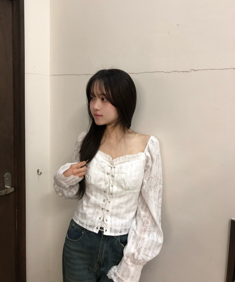 レースアップオフショルダーブラウス WHITE