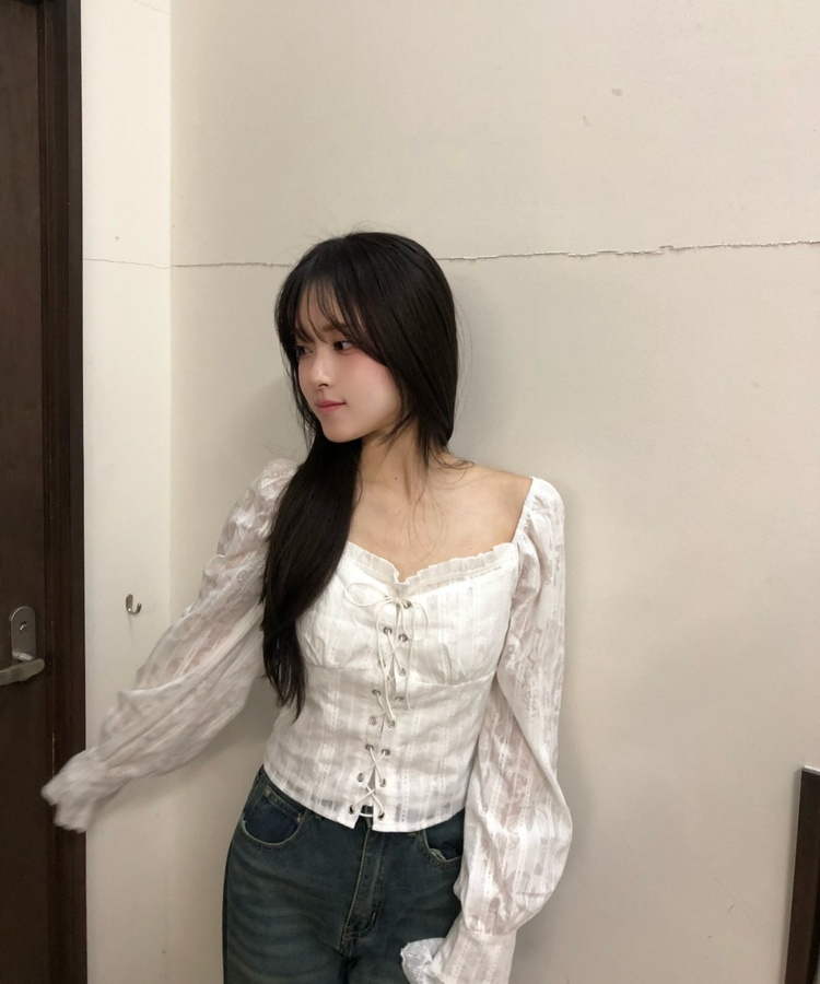 レースアップオフショルダーブラウス WHITE