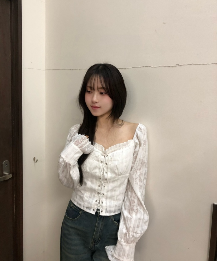 レースアップオフショルダーブラウス WHITE
