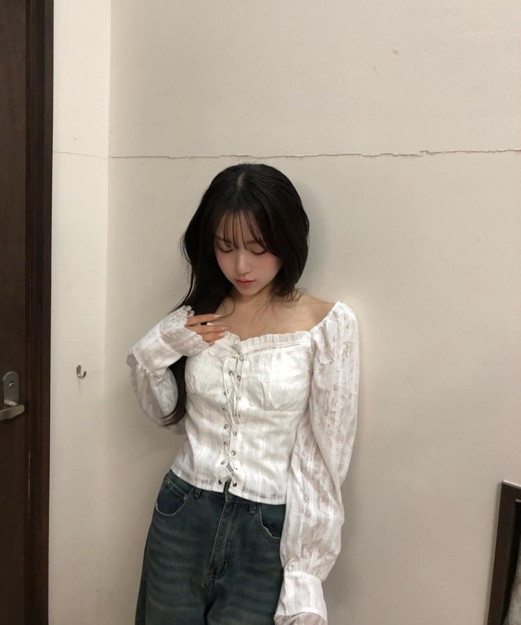 レースアップオフショルダーブラウス WHITE