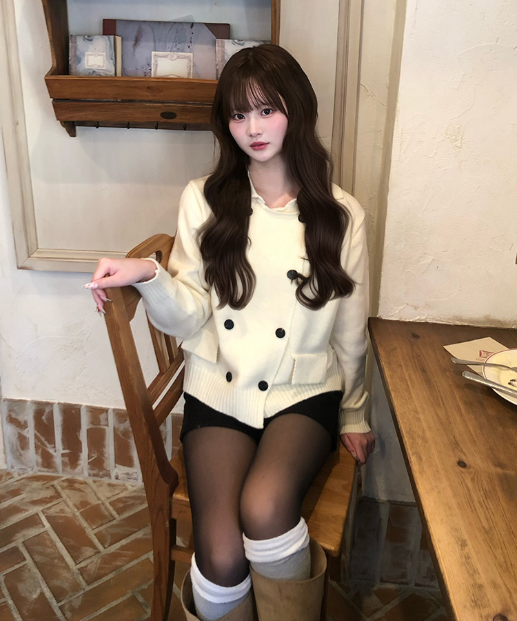 더블 브레스트 니트 자켓 가디건 화이트