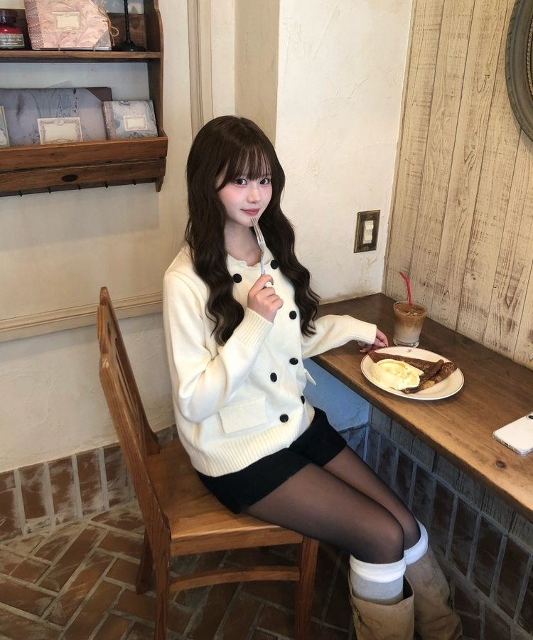 더블 브레스트 니트 자켓 가디건 화이트