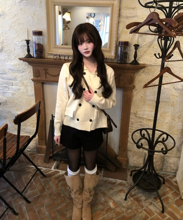 더블 브레스트 니트 자켓 가디건 화이트