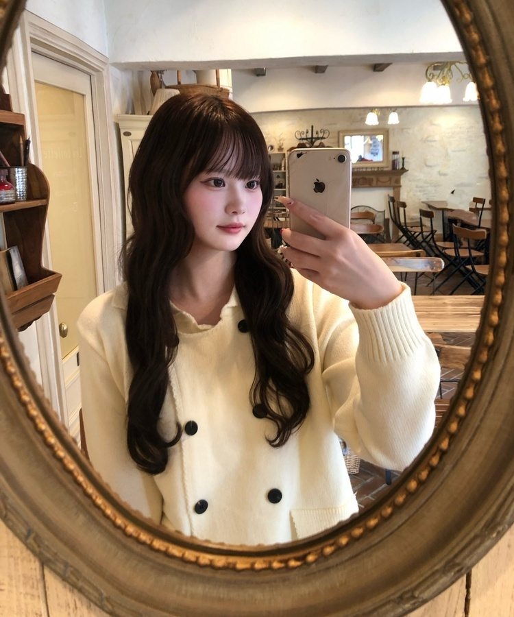 더블 브레스트 니트 자켓 가디건 화이트