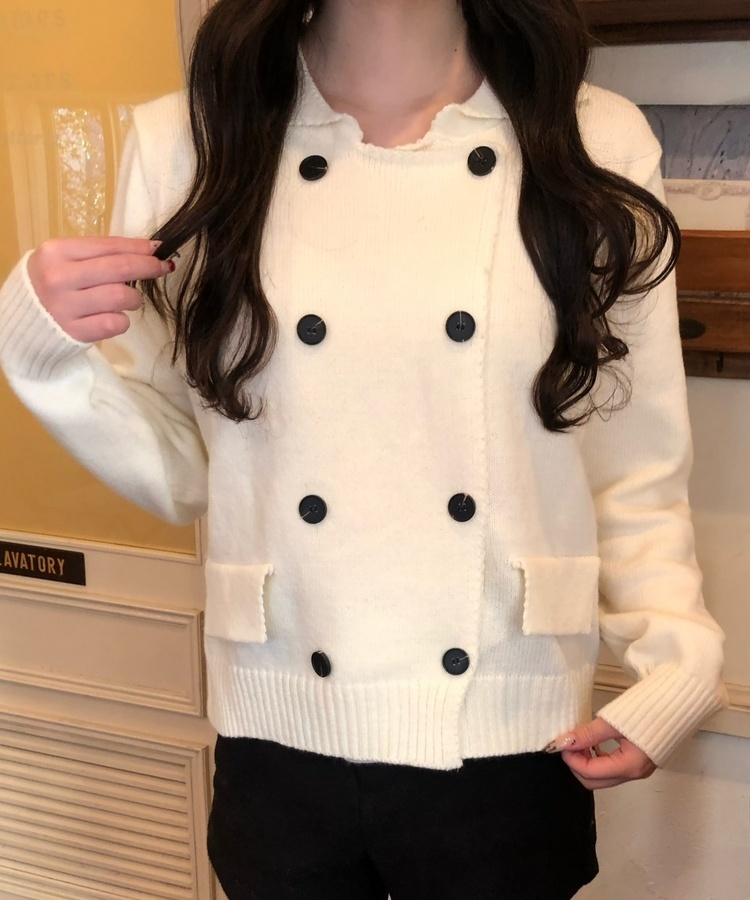 더블 브레스트 니트 자켓 가디건 화이트