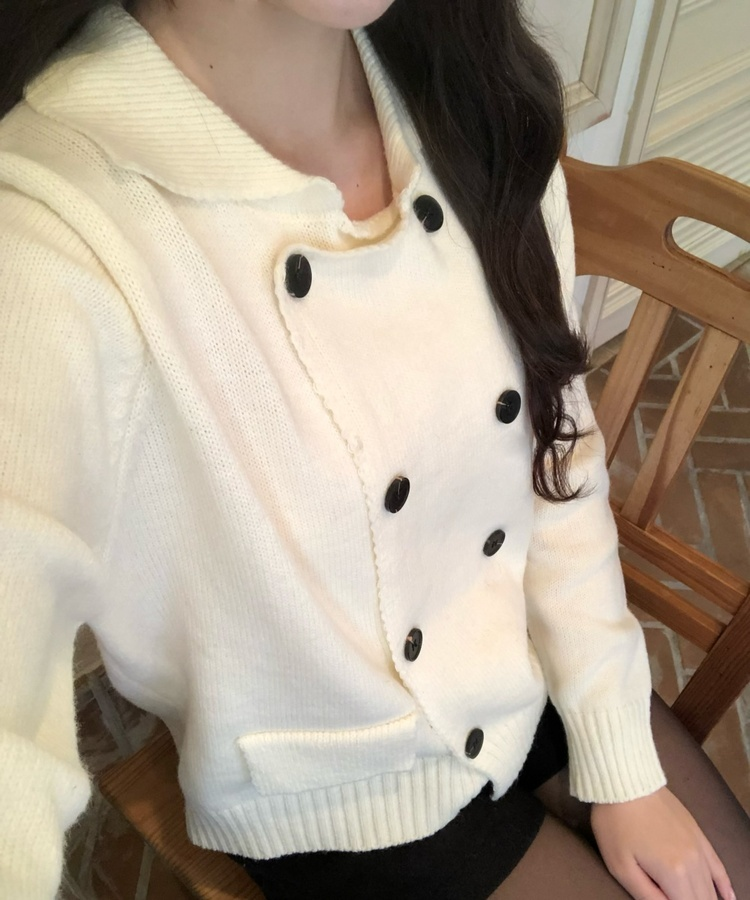 더블 브레스트 니트 자켓 가디건 화이트