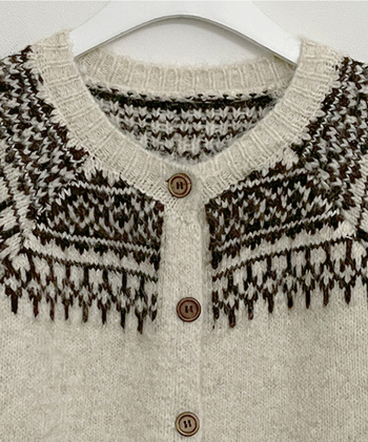 우디노르딕패턴라운드루즈핏울니트가디건
