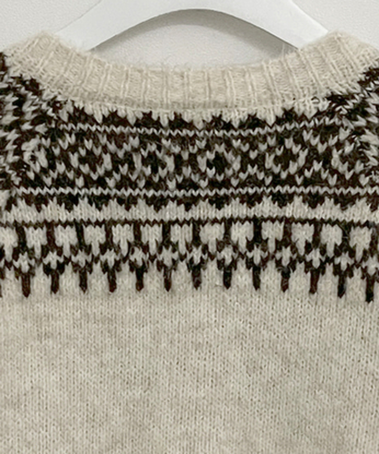 우디노르딕패턴라운드루즈핏울니트가디건