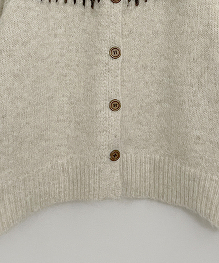 우디노르딕패턴라운드루즈핏울니트가디건