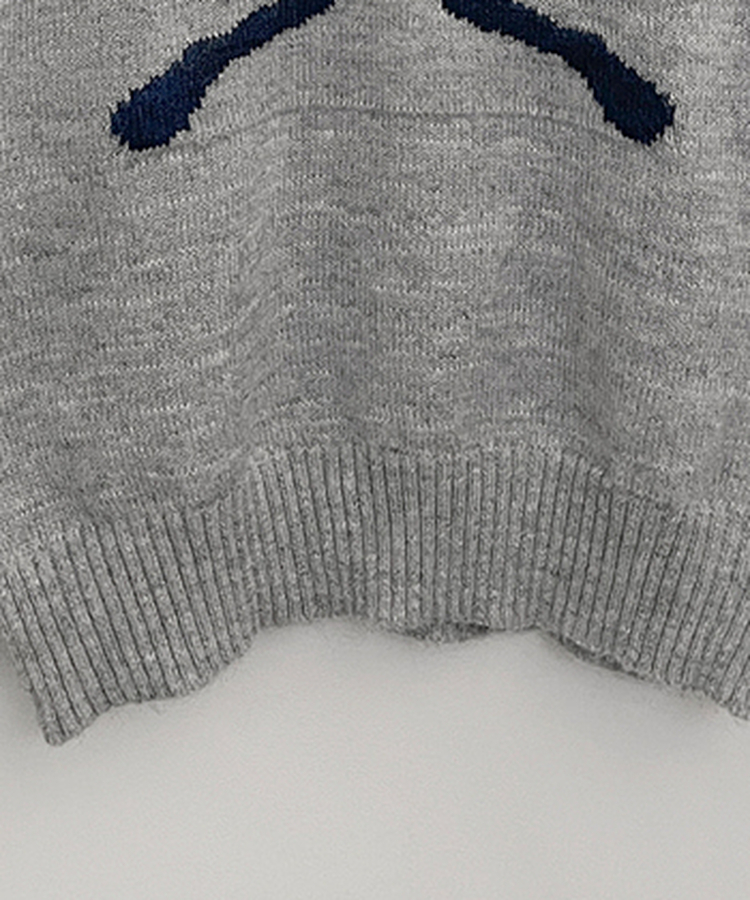 빅리본배색라운드세미크롭긴팔울니트