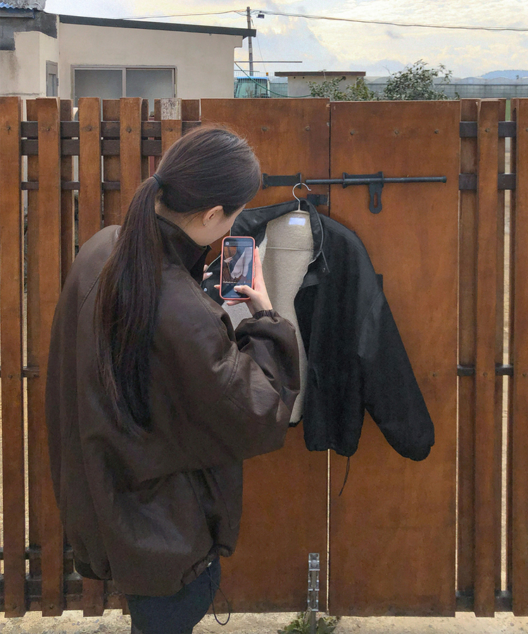 클래식 루즈핏 스트링 전체 안감 도톰 하이넥 레더 무스탕