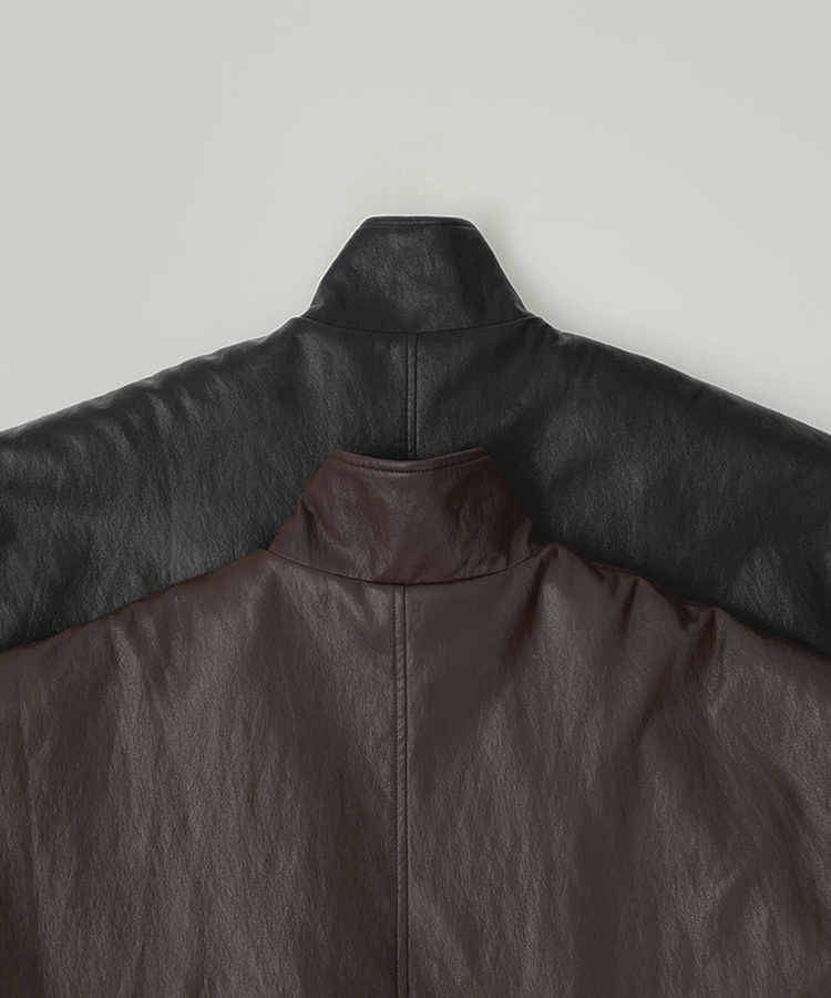 클래식 루즈핏 스트링 전체 안감 도톰 하이넥 레더 무스탕