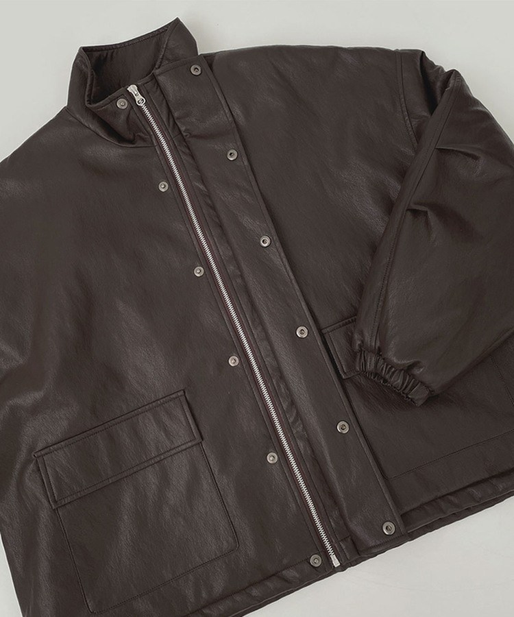 클래식 루즈핏 스트링 전체 안감 도톰 하이넥 레더 무스탕