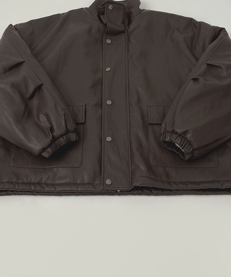 클래식 루즈핏 스트링 전체 안감 도톰 하이넥 레더 무스탕