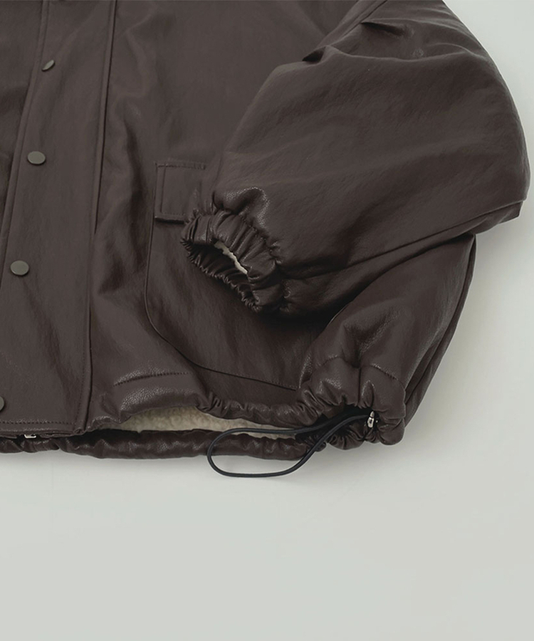 클래식 루즈핏 스트링 전체 안감 도톰 하이넥 레더 무스탕