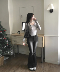 디에 머플러 세트 스판 유넥 밑단 굴림 슬림 긴팔 티셔츠 그레이