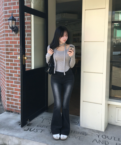 디에 머플러 세트 스판 유넥 밑단 굴림 슬림 긴팔 티셔츠 그레이