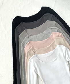 디에 머플러 세트 스판 유넥 밑단 굴림 슬림 긴팔 티셔츠