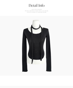 디에 머플러 세트 스판 유넥 밑단 굴림 슬림 긴팔 티셔츠