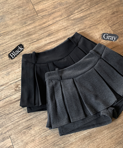 모네 모직 플리츠 미니 스커트 팬츠 치마바지