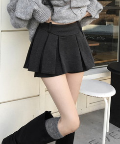 모네 모직 플리츠 미니 스커트 팬츠 치마바지 그레이