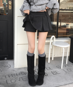 모네 모직 플리츠 미니 스커트 팬츠 치마바지 그레이